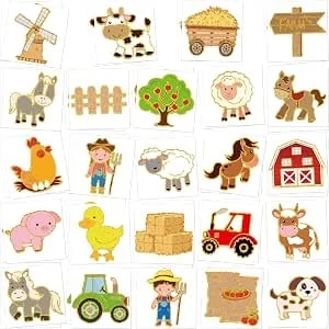 Elcoho 144 Pieces Farm Party Tattoo Stickers Assorted Temporary Barnyard Animals Stickers Fake Animal Tattoos Decal Farm Party Favor Supplies Goody Bag Filler Gifts