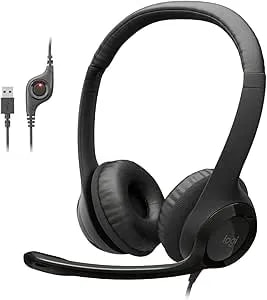 Logitech H390 Wired Headset For PC/Laptop, Stereo Headphones With Noise Cancelling Microphone, USB-A, In-Line Controls, Works With Chromebook - Black