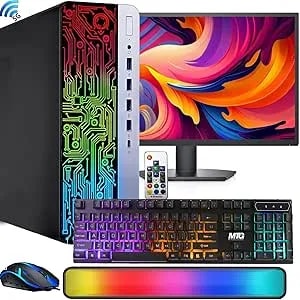 Hp Prodesk Desktop Rgb Computer Pc Intel i5-6th Gen. Quad-Core Processor 16gb ddr4 Ram 256gb Ssd, 27 Inch Monitor, Gaming Keyboard And Mouse, Built-In Wifi, Windows 11(Renewed)