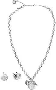Harley-Davidson Women'S Crystal Pave Disc & Wing Necklace & Earring Set, Silver