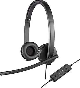 Logitech H570e Wired Headset, Stereo Headphones With Noise-Cancelling Microphone, USB, In-Line Controls With Mute Button, Indicator LED, PC/Mac/Laptop - Black