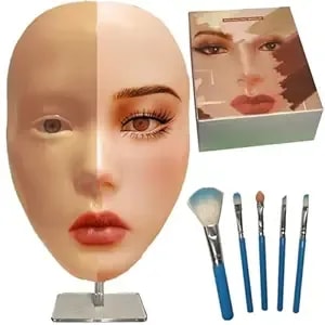 Makeup Practice Face, Liflikee Makeup Mannequin Face With Makeup Practice Face Board,Silicone Full Face Practice Eyelash Eye Shadow, For Emerging Makeup Artist, Girl'S Gift, Reusable Makeup Face(c01)