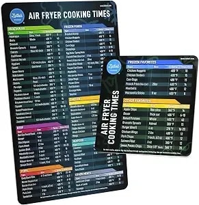 Lotteli Kitchen Air Fryer Magnetic Cheat Sheet Set, Black - Cooking Times & Temperature Guide Magnet For 100+ Foods - Air Fryer Accessories - Cook Perfectly, No Guessing