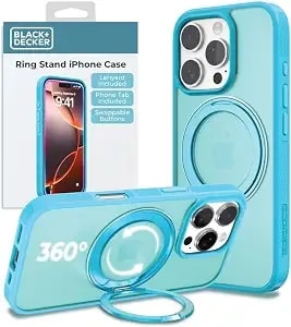 Black+Decker 360°Spin Magnetic Stand For Iphone 16 Pro Case, Blue - Compatible With Magsafe Protective Stylish For iphone16 Plus Case For Women, Ostand Kickstand Rotatable, Lanyard