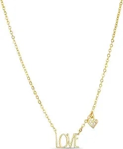Rae Dunn 14k Yellow Gold Plated Brass Cubic Zirconia Love Station Necklace For Women Cz Heart Charm Pendant