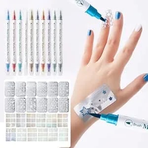 Temporary Tattoo Markers For Skin, 10 Dual-End Tattoo Pens Body Markers With Bold And Fine Lines, 160 Tattoo Stencils And 72 Glitter Nail Stickers, Skin Safe