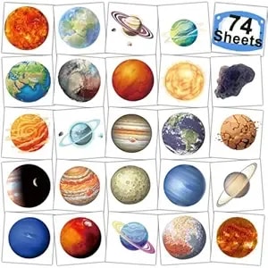 Charlent Planets Temporary Tattoos For Kids Party Supplies - 74 Individually Sheets Outer Space Planet Tattoos For Boys Girls Birthday Party Favors Goodie Bag Fillers
