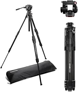 Manfrotto 500x Fluid Video Head With One Hybrid Aluminum Tripod – Photo & Video Kit, Supports Up To 11 Lbs, Leveling Column, 90° Horizontal Column, Quick Release System, For Dslr & Mirrorless Cameras