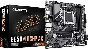 Gigabyte b650m d3hp Ax (Rev. 1.0) Amd am5 Matx Motherboard, Support Ryzen 9000/8000/7000 Series, ddr5, 5+2+2 Power Phase, 2x M.2, Pcie 4.0, Usb-C 3.2 Gen 1, wifi6e, 2.5 Gbe, Ez-Latch, Q-Flash Plus