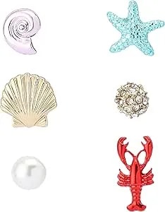 Betsey Johnson Women'S Mermaid Jewels Lobster & Seashell Stud Earrings Set