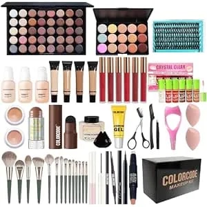 All In One Makeup Kit For Teens, Gifts For Teenagers Girls Women, Professional Makeup Set With Eyeshadow Palette Eyeliner Mascara Face Powder Concealer Foundation Lip Gloss Brush Set False Lash Kit