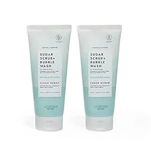 Voesh Sugar Scrub + Bubble Wash, Exfoliating Body Wash, Clean Ocean 2 Pack, Scalp Exfoliator, Scalp Care, Vegan Skin Care