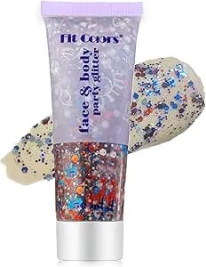 Red White And Blue Face & Body Glitter Gel - Patriotic Usa Pride Makeup, 4th Of July Glitter With Red White Blue Chunky Sequins, Festival Independence President'S Veterans Day Accessories,50ml