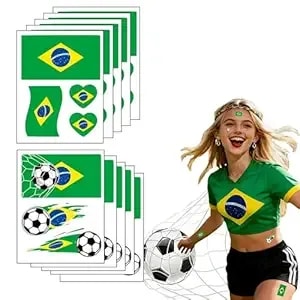 Flag Temporary Face Tattoos Stickers For Adults 10 Pcs Soccer National Flag Removable Fake Tattoos 2026 Soccer Season Supplies Favors (Brazil)
