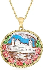 Ross-Simons Italian Brown Shell Cameo San Marco Square Pendant Necklace With Multicolored Enamel In 18kt Gold Over Sterling