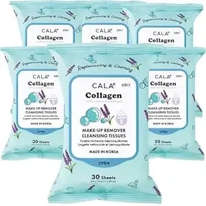 Cala Makeup Remover Cleansing Tissues: Collagen With Lavender (30 Sheets) - Gentle, Hydrating, And Effective Makeup Removal For All Skin Types (180 Count, Collagen + Lavender, Pack Of 6)