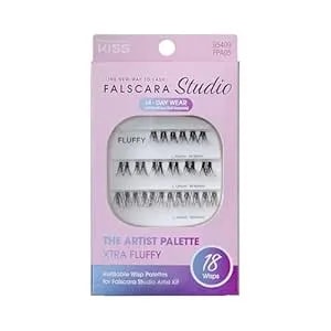 Falscara Studio Lash Extension Kit, Individual Lash Palette, 18 Stackable Lash Clusters, ‘Xtra Fluffy’ False Eyelashes, Medium Volume, Length 10mm–14mm, Band Size 2mm-6mm