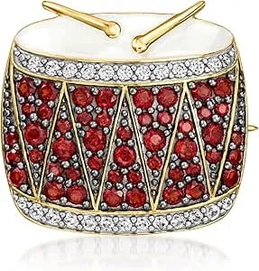 Ross-Simons 1.70 Ct. T.W. Garnet And .60 Ct. T.W. White Zircon Drum Pin/Pendant With White Enamel In 18kt Gold Over Sterling