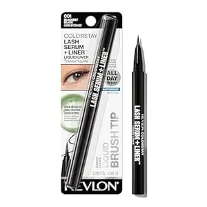 Revlon Colorstay Lash Serum + Liner, Waterproof Eyeliner, Healthier Looking Eyelashes, Smudge-Resistant Flexible Brush Tip, 001 Blackest Black