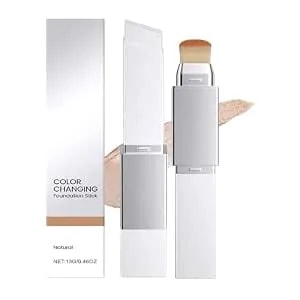 Color Changing Foundation Stick - 2-In-1 With Detachable Brush, Hydrating Concealer Base Makeup, Portable For Daily Use (Natural, 13g)