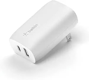 Belkin USB C Charger Block 37W - 25W USB-C Port + 12W USB-A Port For PPS Charging Apple Iphone 17, Air, Pro, Pro Max, Airpods, Samsung Galaxy S25, Nintendo Switch 2, Google Pixel 10, Etc. - White