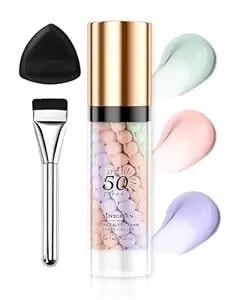3 In 1 Primer For Face Before Makeup, Spf 50+++Sunscreen Isolation Cream One Step Concealer Color Corrector Primer Base,Moisturizing&Oil Control Skin Tone Correcting Foundation For Women Radiance Skin