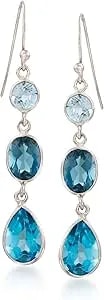 Ross-Simons 8.90 Ct. T.W. Tonal Blue Topaz Linear Earrings In Sterling Silver