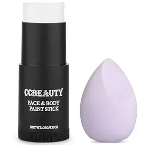 Ccbeauty Clown White Face Paint Stick,Face Painting Kit,Non Toxic Sfx Makeup For Joker Skeleton Halloween Costume Cosplay,Professional Body Paint,Full Coverage Painting Foundation With Makeup Sponge