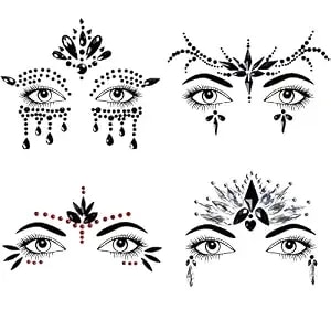 Bowitzki Halloween Face Jewels Festival Design Women Mermaid Face Gems Rhinestone Crystals Stickers Eyes Body Temporary Tattoos (Black-B)