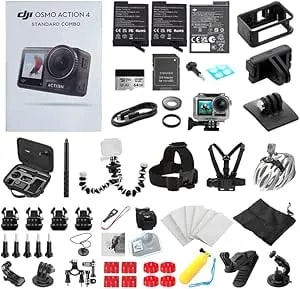 Dji Osmo Action 4 Standard Combo With Multi-Accessory In One Kit, 4k/120fps Uhd Video Waterproof Action Camera With 64g Card And 2 Extra Batteries, Recording With Image Stabilizing For Sports/Vlogging