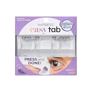 Kiss Impress Falsies Easy Tab Press On Self Adhesive Eyelashes, Black, 'Black Wispy', 1 Pair Of 5mm-11mm Inner Natural Volume Eyelash Clusters & 1 Pair Of 6mm-11mm Outer Half-Lashes With Easy Tabs