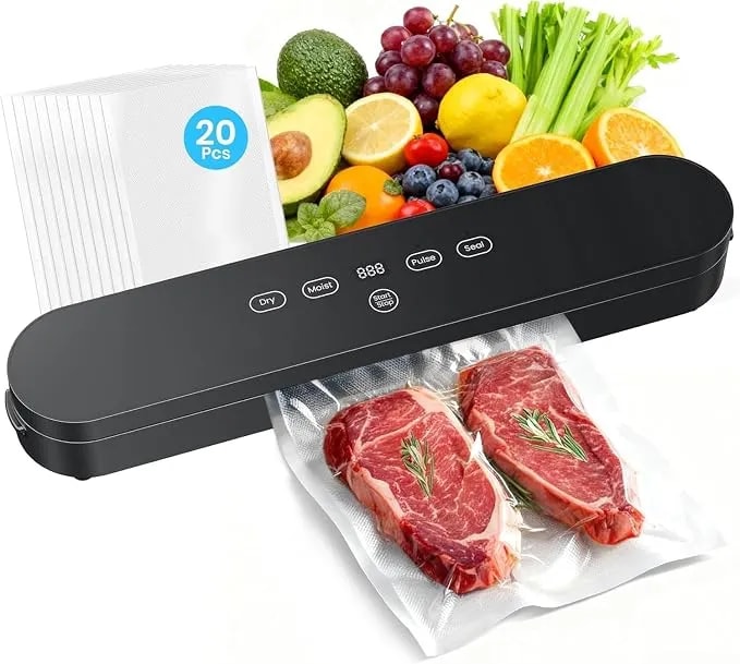 Vacuum Sealer For Food 75kpa, 4-In-1 Food Sealer Machine Digital Timer - 75kpa Vacuum Sealer With Digital Timer, 4-In-1 Food Sealer Machine With Seal/Dry/Moist/Pulse Modes, Compact For Food Storage