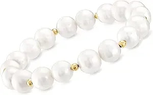 Ross-Simons 9-10mm Cultured Pearl Stretch Bracelet With 14kt Yellow Gold
