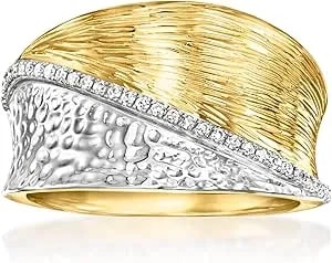 Ross-Simons 0.10 Ct. T.W. Diamond Striped Ring In Sterling Silver And 18kt Gold Over Sterling