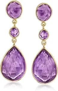 Ross-Simons 24.50 Ct. T.W. Amethyst Drop Earrings In 18kt Gold Over Sterling