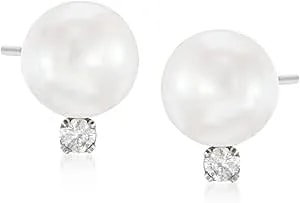 Ross-Simons 8-8.5mm Cultured Akoya Pearl And .15 Ct. T.W. Diamond Earrings In 14kt White Gold