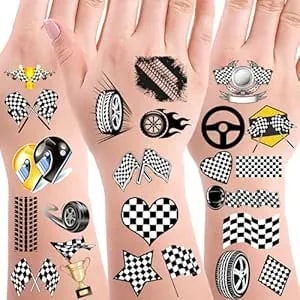 320 Checkered Racing Car Flag Tattoos Temporary Stickers Dirt Bike Motocross Themed Birthday Party Favors Supplies Decorations Goodie Bag Stuffers 30 Sheets