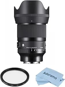 Sigma 50mm F/1.4 Dg Dn Art Lens For Sony E Bundle With 72mm Multi Coated Uv Filter, Microfiber Cleaning Cloth