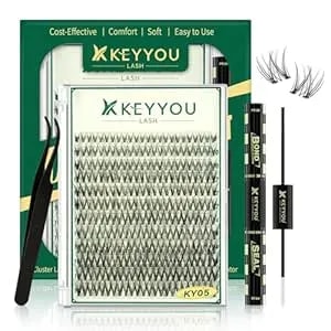 Keyyou Lash Lash Clusters Kit Natural 144pcs 8-16mix Lash Extension Kit Wispy Lash Clusters C Curl With Bond And Seal,Remover,Applicators For Diy Fluffy Eyelash Clusters At Home (ky05 Kit)