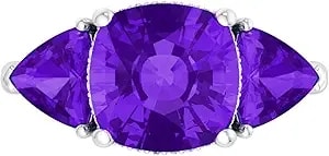 Martha Stewart 8 Carat Cushion Cut Gemstone Three Stone Ring With Lab Grown Diamonds In Sterling Silver, Choose Your Gemstone