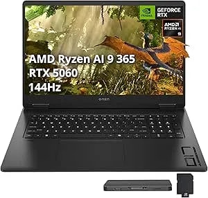 Hp Omen 17 Gaming Ai Laptop, Geforce Rtx 5060, Amd Ryzen Ai 9 365 Zen 5 10-Core (50 Tops), 17.3" 144hz Fhd Ips, 32gb Ram, 2tb Storage(1tb Ssd+1tb Docking Station), Rgb Backlit Keyboard, Win 11, Black