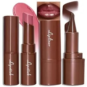 2-In-1 Ombre Lip Kit, Long-Lasting Nude Brown Lip Liner With Nourishing Pink Lipstick, High Shine Lightweight Hydrating Lip Combo, Non-Sticky Makeup For Women, Daily Wear & Gift