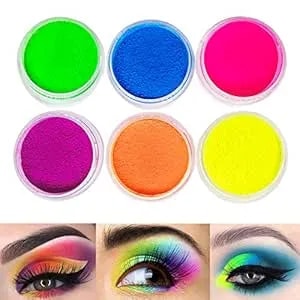 Neon Pigment Uv Reactive Loose Powder – 6 Bright Colors For Eyes & Body, Blacklight Party Makeup (Not Glow-In-The-Dark), Professional Application Required For Carnival Halloween Rave – 6ne
