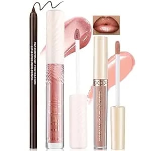 Noerrors 3 In 1 Nude Peach Lip Kit With Beige Liquid Lipstick Hydrating Lip Gloss Liner Trio, Matte Velvet Lip Glaze Moisturizing Lip Gloss And Creamy Lip Pencil Set, Long Wear Glossy Pale Lip Combo