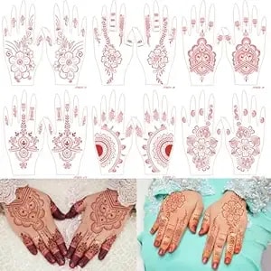 6 Sheets Henna Temporary Tattoos Stickers, Brown Henna Tattoo Stickers Kit,Waterproof Red Inktattoo,For Women Party Decorations