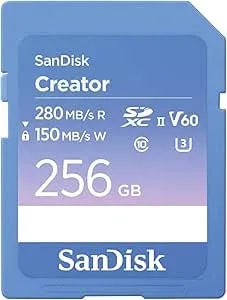 Sandisk 256GB Creator SD UHS-II Card, Read Speeds Up To 280MB/S, For DSLR And Mirrorless Cameras, 4K UHD, 6K Video, V60, 1 Month Of Adobe Creative Cloud Included - Sdsdxep-256G-Gncis