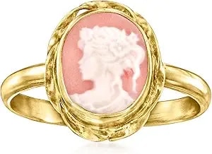 Ross-Simons Italian Pink Porcelain Cameo Ring In 18kt Gold Over Sterling
