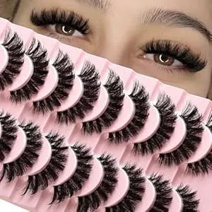 Apcyust Lashes False Wispy Eyelashes Natural Volume Cat Eye Lash Strips Thick Fake Mink Eyelash Pack Natural Looking Fluffy Full Strip Lashes Set Clear Band Easy Eyelashes For Beginners