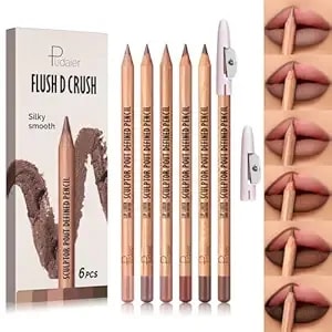Pudaier Matte Lip Liner Set For Women, Long-Lasting Lip Makeup, Smooth Lipliner Kit With 6 Colors Lipliner & Sharpener, Waterproof Lip Liner Pencil For Defining & Filling Lips, Nude-Brown