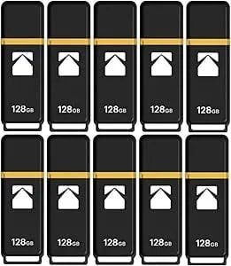 Kodak Classic k100 Cap And Body Series Usb 3.2 Gen 1 Interface 128gb Flash Drive With Up To 20mb/S Read Speed And Up To 10mb/S Write Speed (10 Pack)
